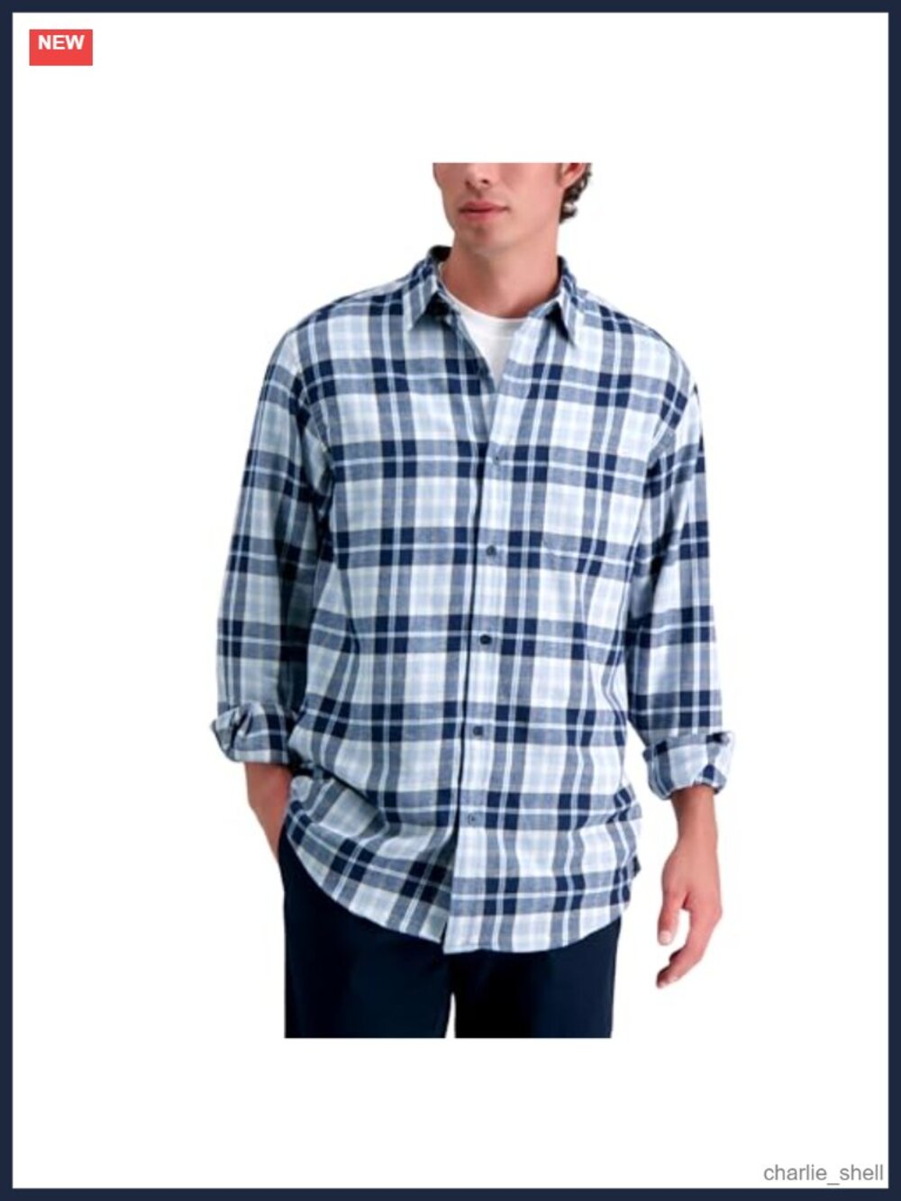 Men's Long Sleeve Cotton Flannel Plaid Button-Down Shirt